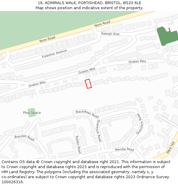 19, ADMIRALS WALK, PORTISHEAD, BRISTOL, BS20 6LE: Location map and indicative extent of plot