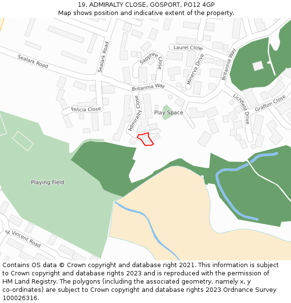 19, ADMIRALTY CLOSE, GOSPORT, PO12 4GP: Location map and indicative extent of plot