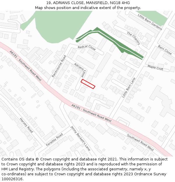 19, ADRIANS CLOSE, MANSFIELD, NG18 4HG: Location map and indicative extent of plot