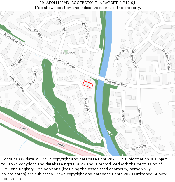 19, AFON MEAD, ROGERSTONE, NEWPORT, NP10 9JL: Location map and indicative extent of plot