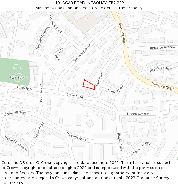 19, AGAR ROAD, NEWQUAY, TR7 2EP: Location map and indicative extent of plot