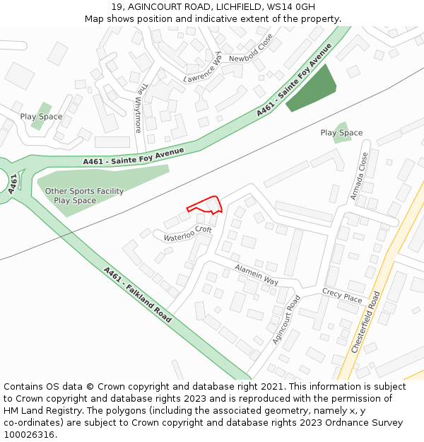 19, AGINCOURT ROAD, LICHFIELD, WS14 0GH: Location map and indicative extent of plot