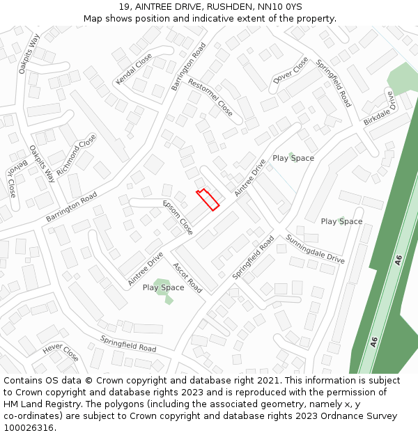 19, AINTREE DRIVE, RUSHDEN, NN10 0YS: Location map and indicative extent of plot