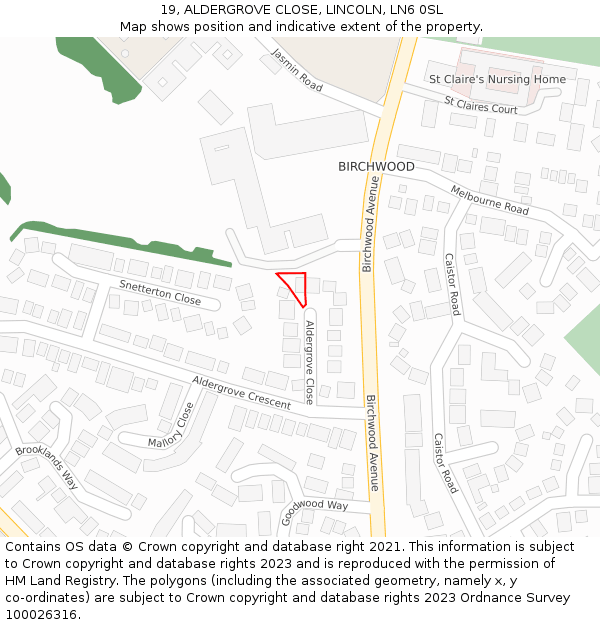 19, ALDERGROVE CLOSE, LINCOLN, LN6 0SL: Location map and indicative extent of plot