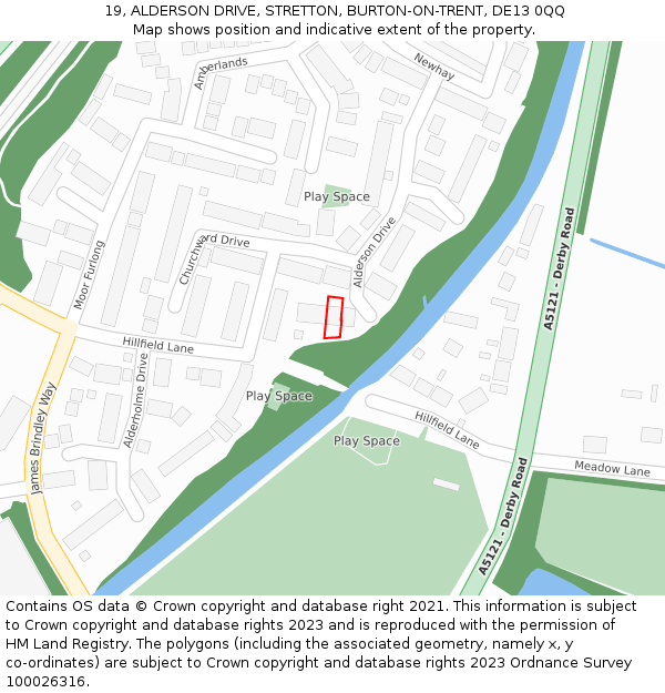 19, ALDERSON DRIVE, STRETTON, BURTON-ON-TRENT, DE13 0QQ: Location map and indicative extent of plot