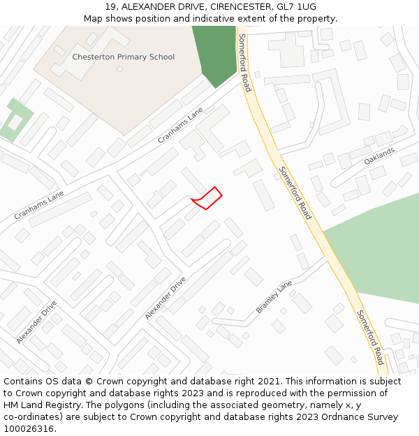 19, ALEXANDER DRIVE, CIRENCESTER, GL7 1UG: Location map and indicative extent of plot