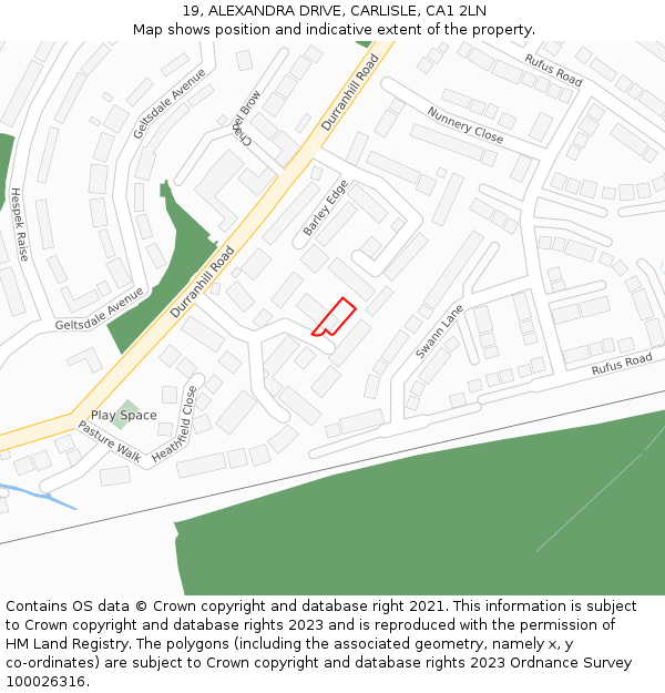 19, ALEXANDRA DRIVE, CARLISLE, CA1 2LN: Location map and indicative extent of plot