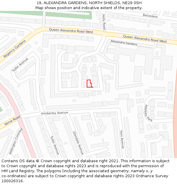 19, ALEXANDRA GARDENS, NORTH SHIELDS, NE29 0SH: Location map and indicative extent of plot