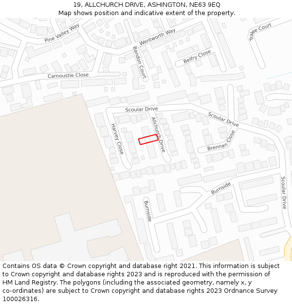 19, ALLCHURCH DRIVE, ASHINGTON, NE63 9EQ: Location map and indicative extent of plot