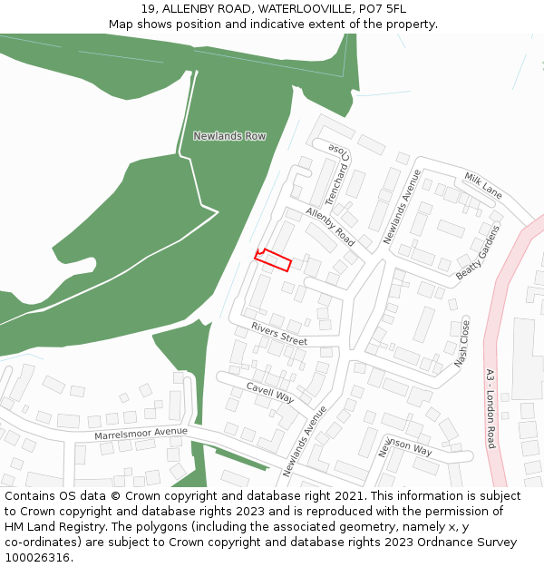 19, ALLENBY ROAD, WATERLOOVILLE, PO7 5FL: Location map and indicative extent of plot