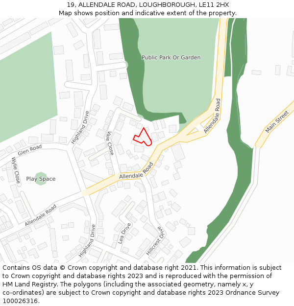 19, ALLENDALE ROAD, LOUGHBOROUGH, LE11 2HX: Location map and indicative extent of plot