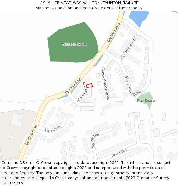 19, ALLER MEAD WAY, WILLITON, TAUNTON, TA4 4RE: Location map and indicative extent of plot