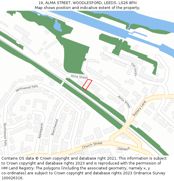 19, ALMA STREET, WOODLESFORD, LEEDS, LS26 8PN: Location map and indicative extent of plot