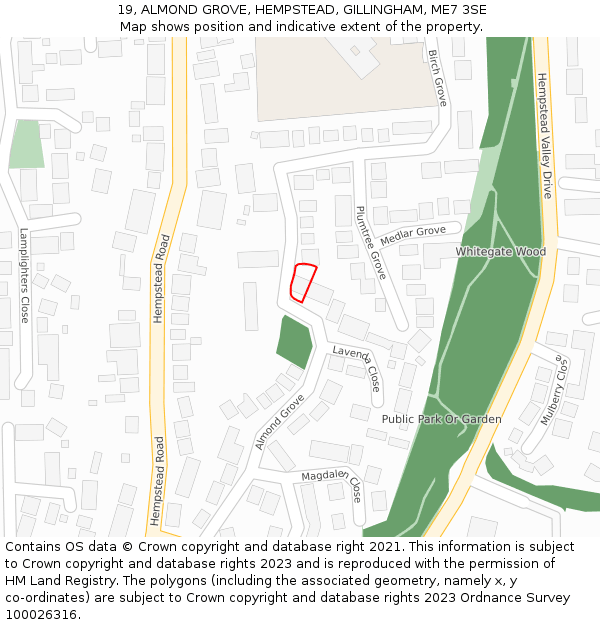 19, ALMOND GROVE, HEMPSTEAD, GILLINGHAM, ME7 3SE: Location map and indicative extent of plot