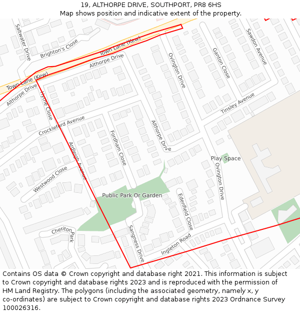 19, ALTHORPE DRIVE, SOUTHPORT, PR8 6HS: Location map and indicative extent of plot