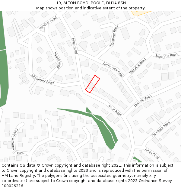 19, ALTON ROAD, POOLE, BH14 8SN: Location map and indicative extent of plot