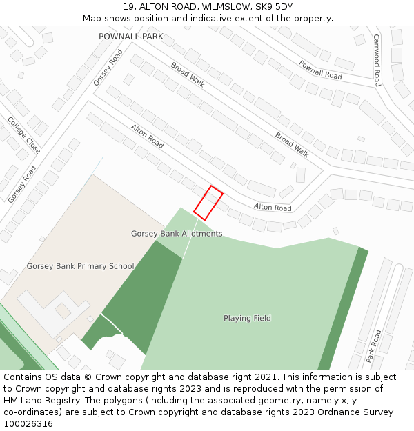 19, ALTON ROAD, WILMSLOW, SK9 5DY: Location map and indicative extent of plot