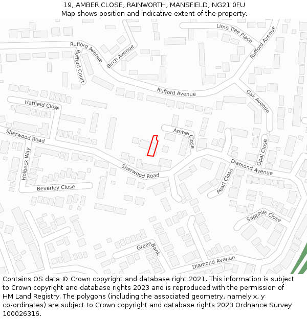 19, AMBER CLOSE, RAINWORTH, MANSFIELD, NG21 0FU: Location map and indicative extent of plot