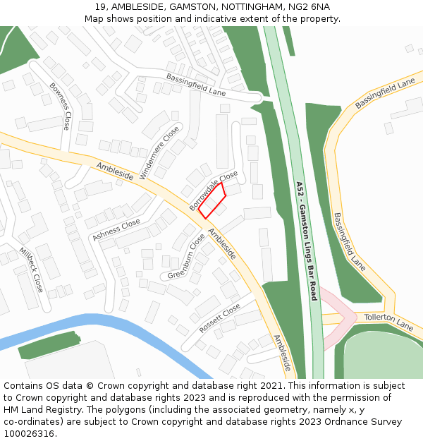 19, AMBLESIDE, GAMSTON, NOTTINGHAM, NG2 6NA: Location map and indicative extent of plot