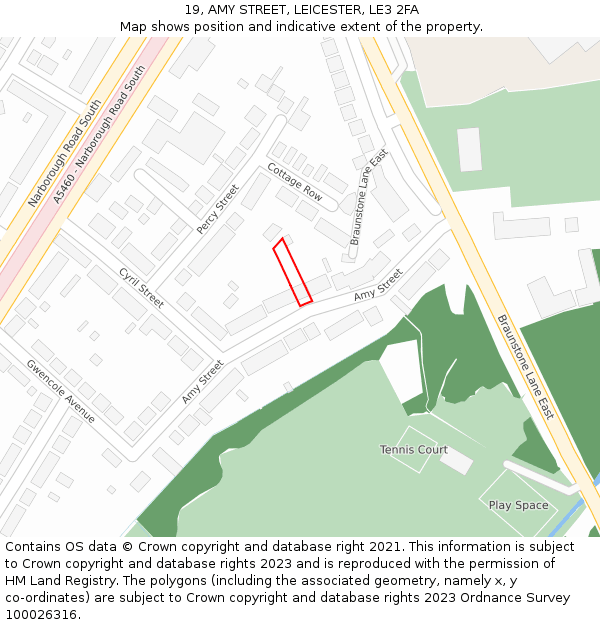 19, AMY STREET, LEICESTER, LE3 2FA: Location map and indicative extent of plot