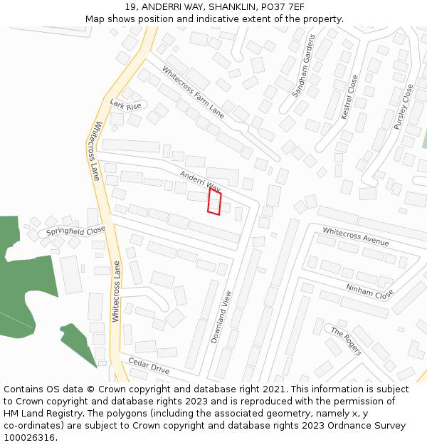 19, ANDERRI WAY, SHANKLIN, PO37 7EF: Location map and indicative extent of plot