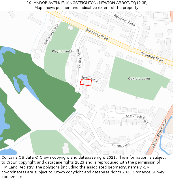 19, ANDOR AVENUE, KINGSTEIGNTON, NEWTON ABBOT, TQ12 3EJ: Location map and indicative extent of plot