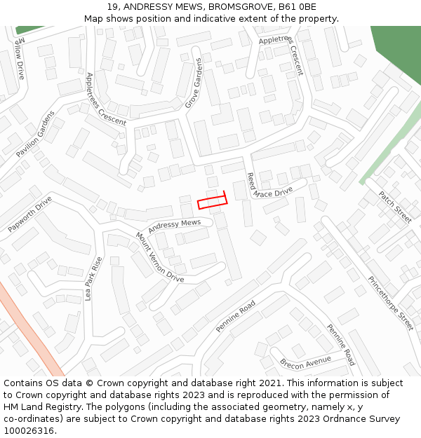 19, ANDRESSY MEWS, BROMSGROVE, B61 0BE: Location map and indicative extent of plot
