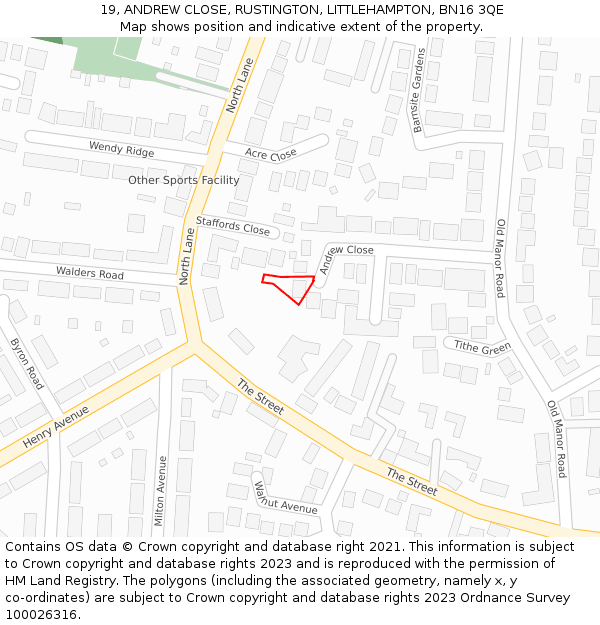 19, ANDREW CLOSE, RUSTINGTON, LITTLEHAMPTON, BN16 3QE: Location map and indicative extent of plot