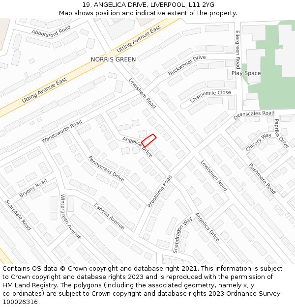 19, ANGELICA DRIVE, LIVERPOOL, L11 2YG: Location map and indicative extent of plot
