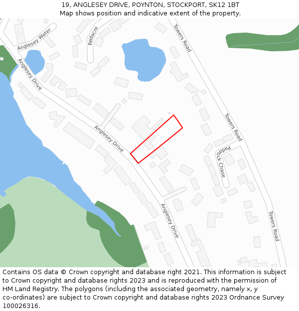 19, ANGLESEY DRIVE, POYNTON, STOCKPORT, SK12 1BT: Location map and indicative extent of plot