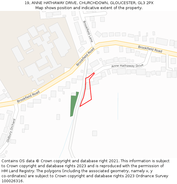 19, ANNE HATHAWAY DRIVE, CHURCHDOWN, GLOUCESTER, GL3 2PX: Location map and indicative extent of plot