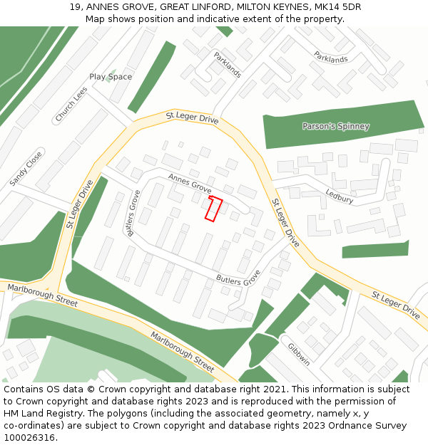 19, ANNES GROVE, GREAT LINFORD, MILTON KEYNES, MK14 5DR: Location map and indicative extent of plot