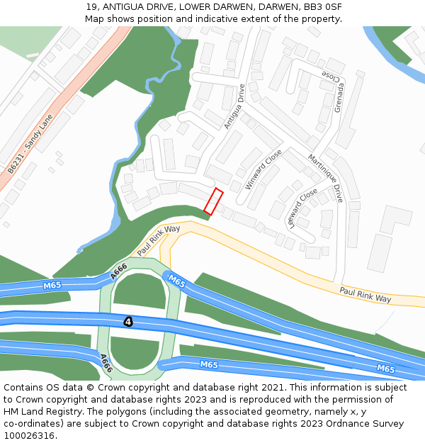 19, ANTIGUA DRIVE, LOWER DARWEN, DARWEN, BB3 0SF: Location map and indicative extent of plot