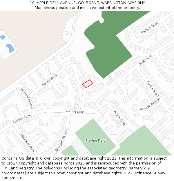 19, APPLE DELL AVENUE, GOLBORNE, WARRINGTON, WA3 3HY: Location map and indicative extent of plot