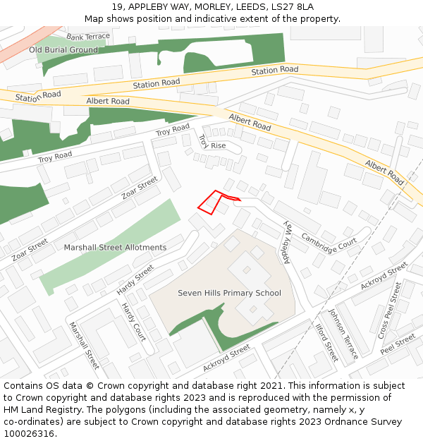 19, APPLEBY WAY, MORLEY, LEEDS, LS27 8LA: Location map and indicative extent of plot