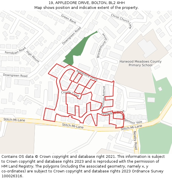 19, APPLEDORE DRIVE, BOLTON, BL2 4HH: Location map and indicative extent of plot