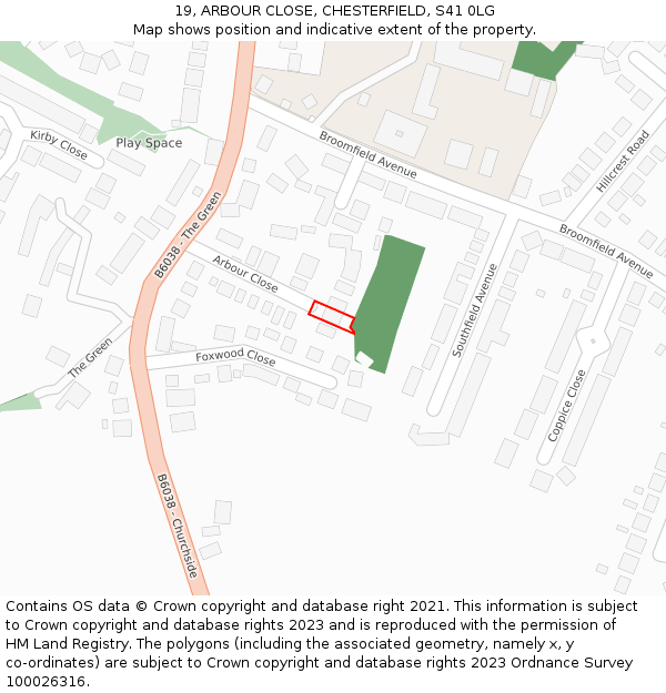19, ARBOUR CLOSE, CHESTERFIELD, S41 0LG: Location map and indicative extent of plot