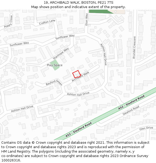 19, ARCHIBALD WALK, BOSTON, PE21 7TS: Location map and indicative extent of plot