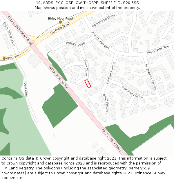 19, ARDSLEY CLOSE, OWLTHORPE, SHEFFIELD, S20 6SS: Location map and indicative extent of plot