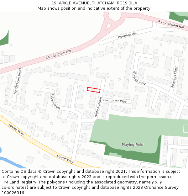 19, ARKLE AVENUE, THATCHAM, RG19 3UA: Location map and indicative extent of plot