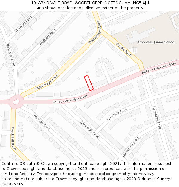 19, ARNO VALE ROAD, WOODTHORPE, NOTTINGHAM, NG5 4JH: Location map and indicative extent of plot