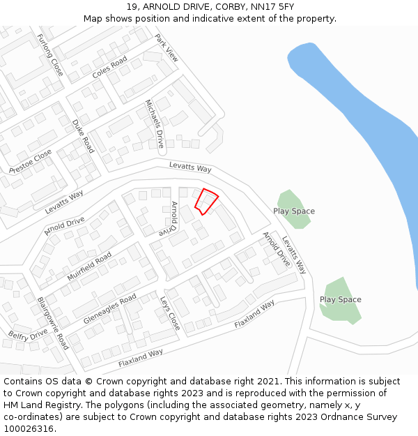 19, ARNOLD DRIVE, CORBY, NN17 5FY: Location map and indicative extent of plot