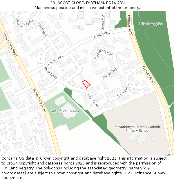 19, ASCOT CLOSE, FAREHAM, PO14 4RN: Location map and indicative extent of plot