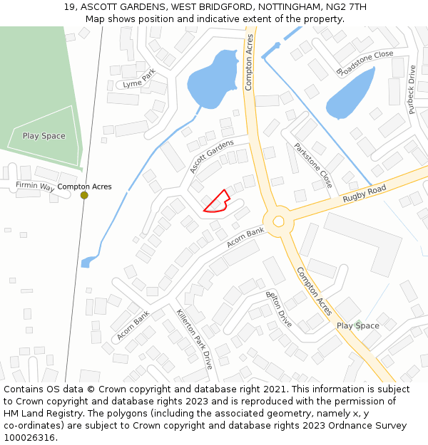 19, ASCOTT GARDENS, WEST BRIDGFORD, NOTTINGHAM, NG2 7TH: Location map and indicative extent of plot