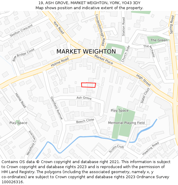 19, ASH GROVE, MARKET WEIGHTON, YORK, YO43 3DY: Location map and indicative extent of plot