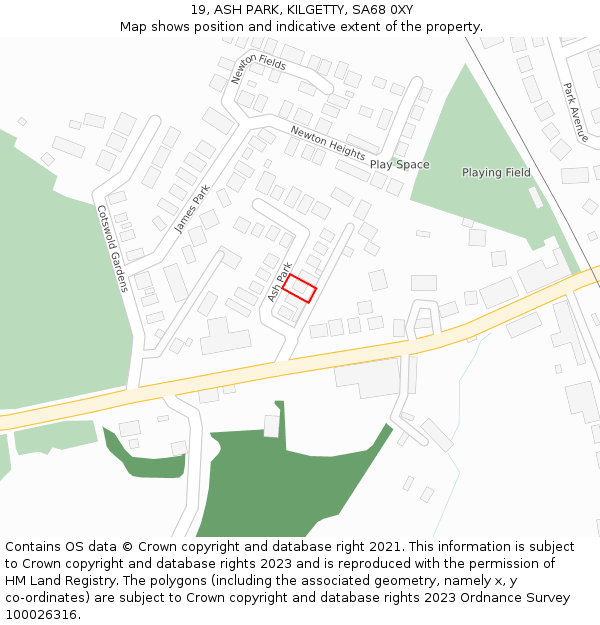 19, ASH PARK, KILGETTY, SA68 0XY: Location map and indicative extent of plot