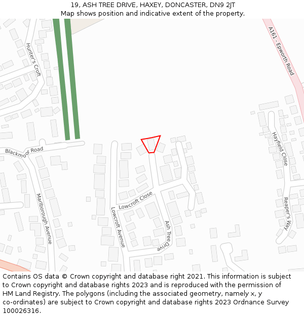 19, ASH TREE DRIVE, HAXEY, DONCASTER, DN9 2JT: Location map and indicative extent of plot