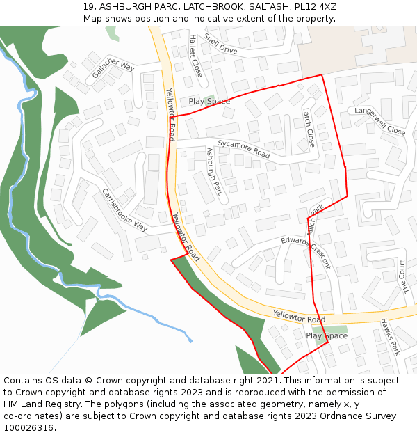 19, ASHBURGH PARC, LATCHBROOK, SALTASH, PL12 4XZ: Location map and indicative extent of plot