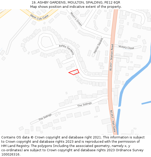 19, ASHBY GARDENS, MOULTON, SPALDING, PE12 6QR: Location map and indicative extent of plot