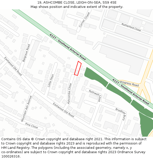 19, ASHCOMBE CLOSE, LEIGH-ON-SEA, SS9 4SE: Location map and indicative extent of plot